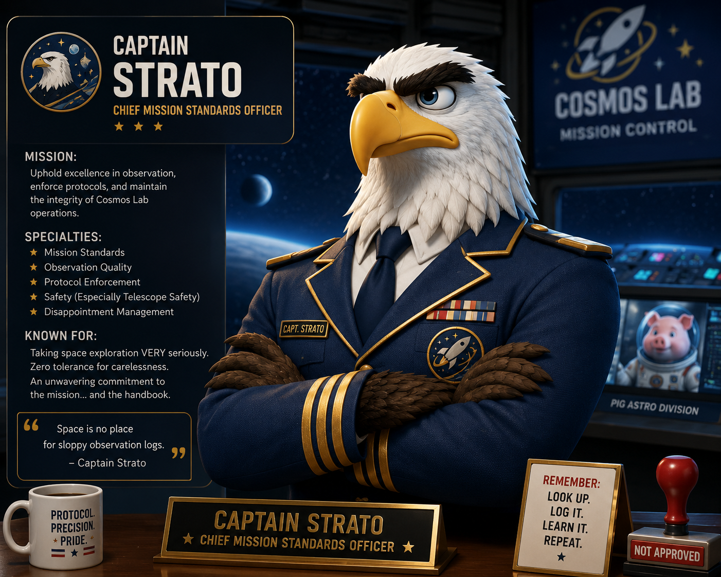 Captain Strato reviewing a systems scan